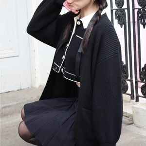 OAK + FORT Black and Cream Knit Cardigan Collared top